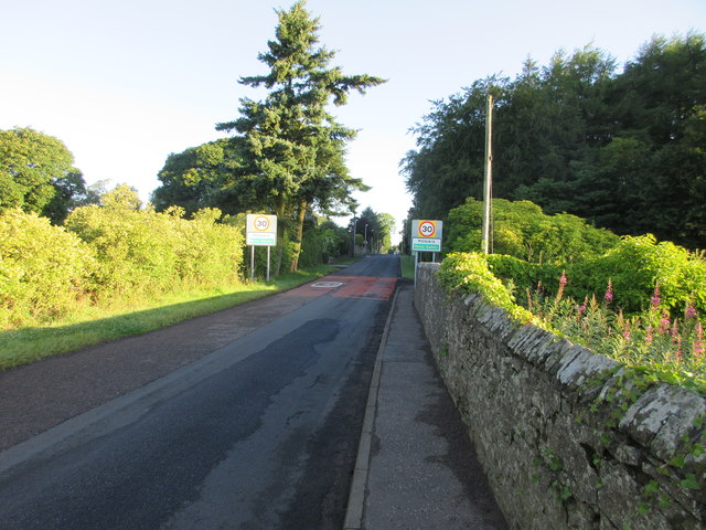 The southern entrance road into Monikie village